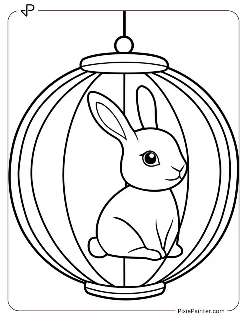 Lunar New Year Coloring Page of A Paper Lantern With Rabbit Silhouette Cutout