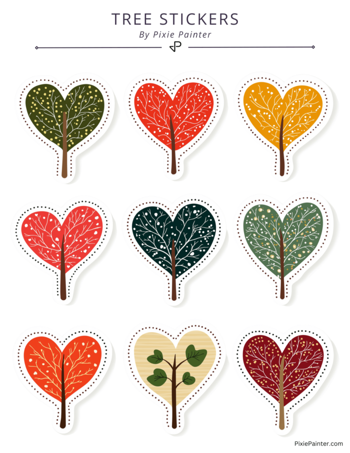 love shaped tree sticker sheet