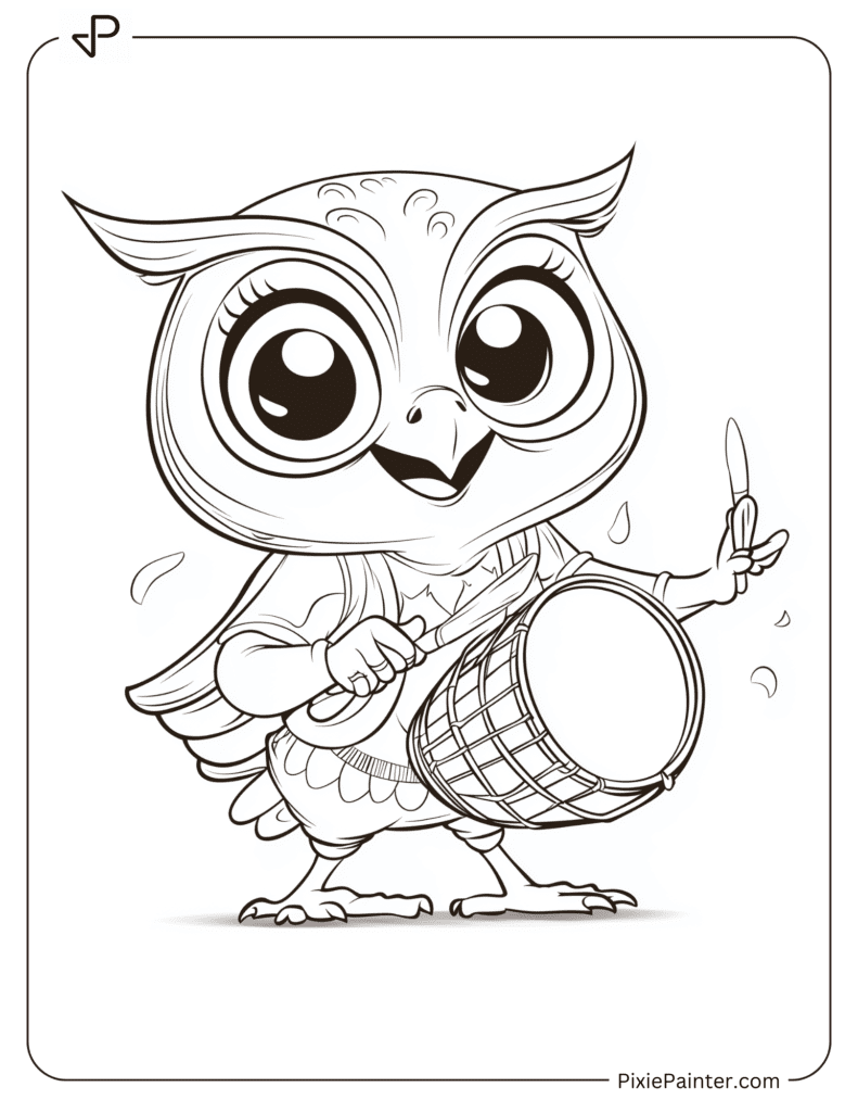 Cute Owl Playing A Drum In A Parade