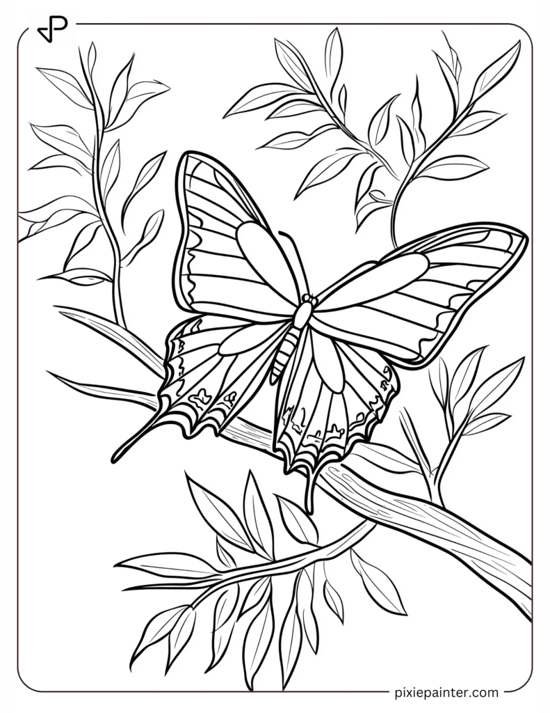 A Butterfly Resting on a Tree Branch