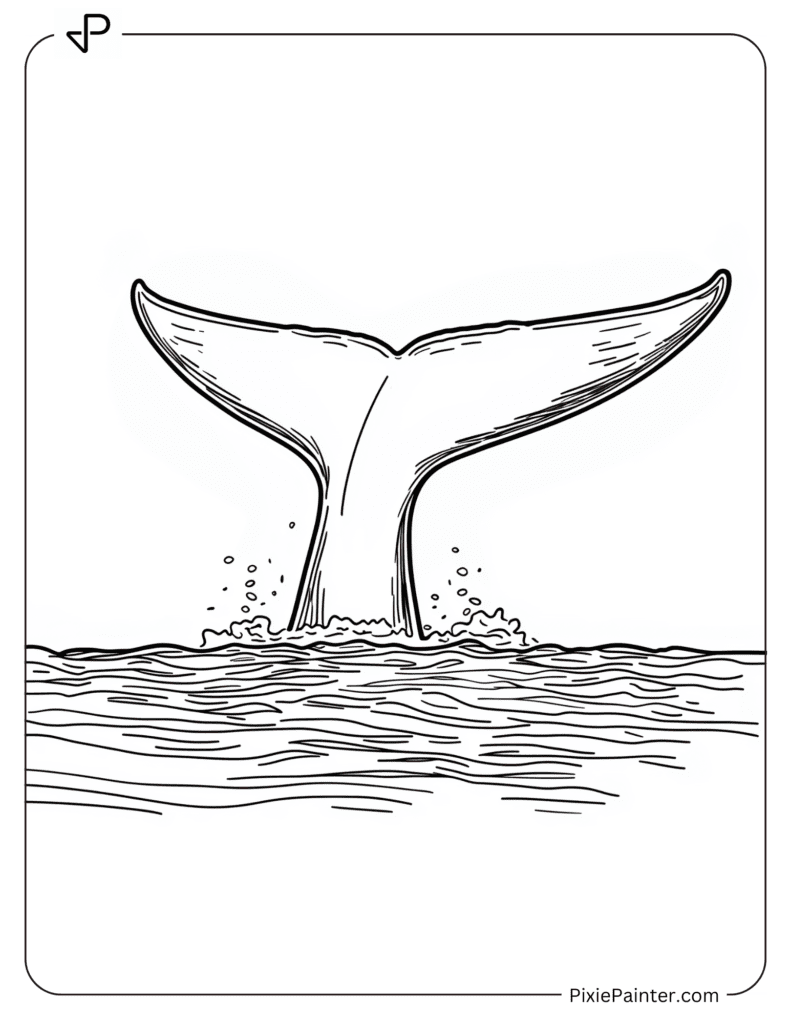 Coloring Page of A Whale’s Tail Fin Breaking Through The Surface Of The Water