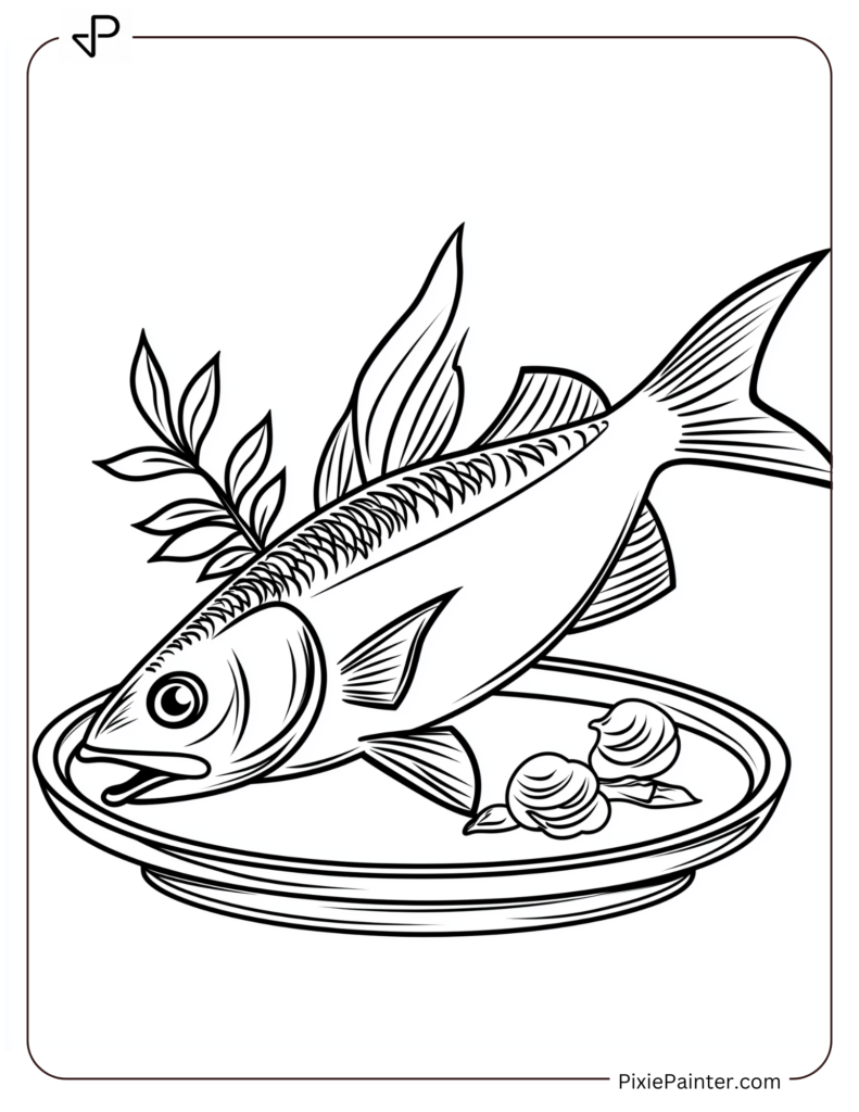 Chinese New Year Coloring Page Where A Whole Fish Served On A Platter With Fresh Garnishes