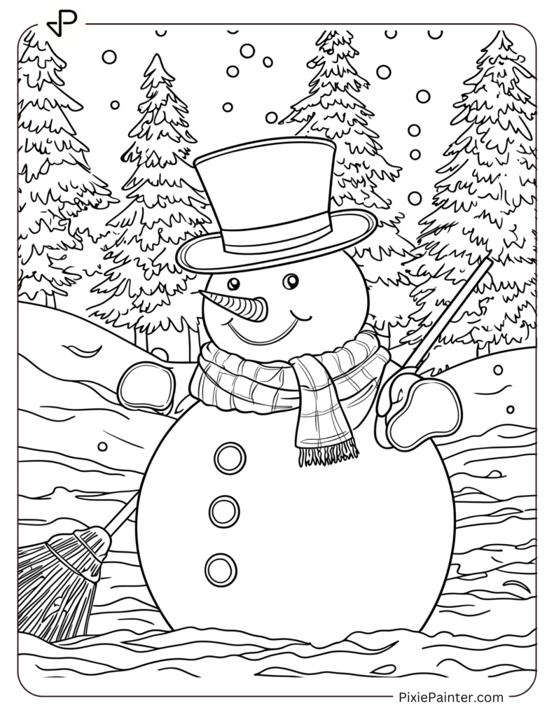 26. Cheerful Snowman With Top Hat And Broom