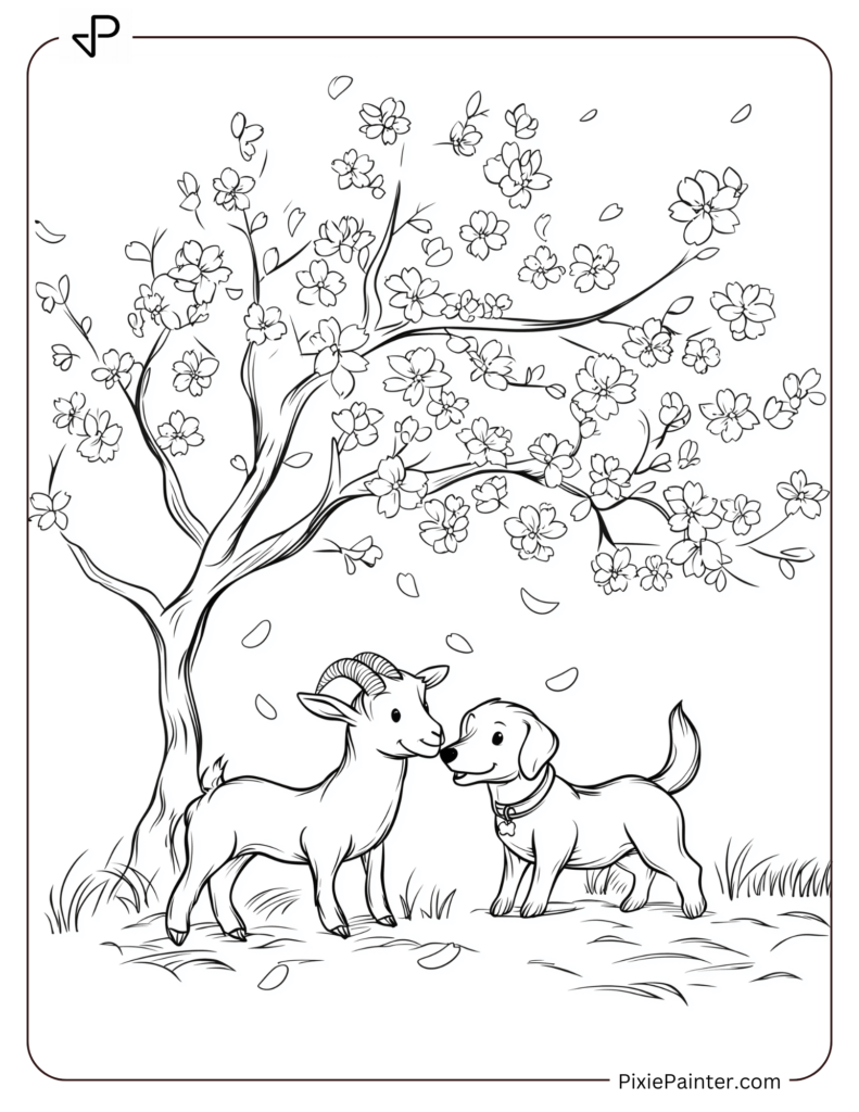 26. Dog And Goat Under Cherry Tree