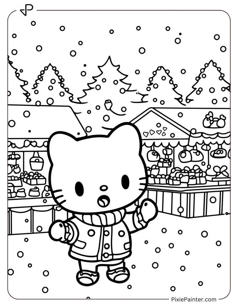 Winter Hello Kitty Coloring Pages of Exploring Winter Market