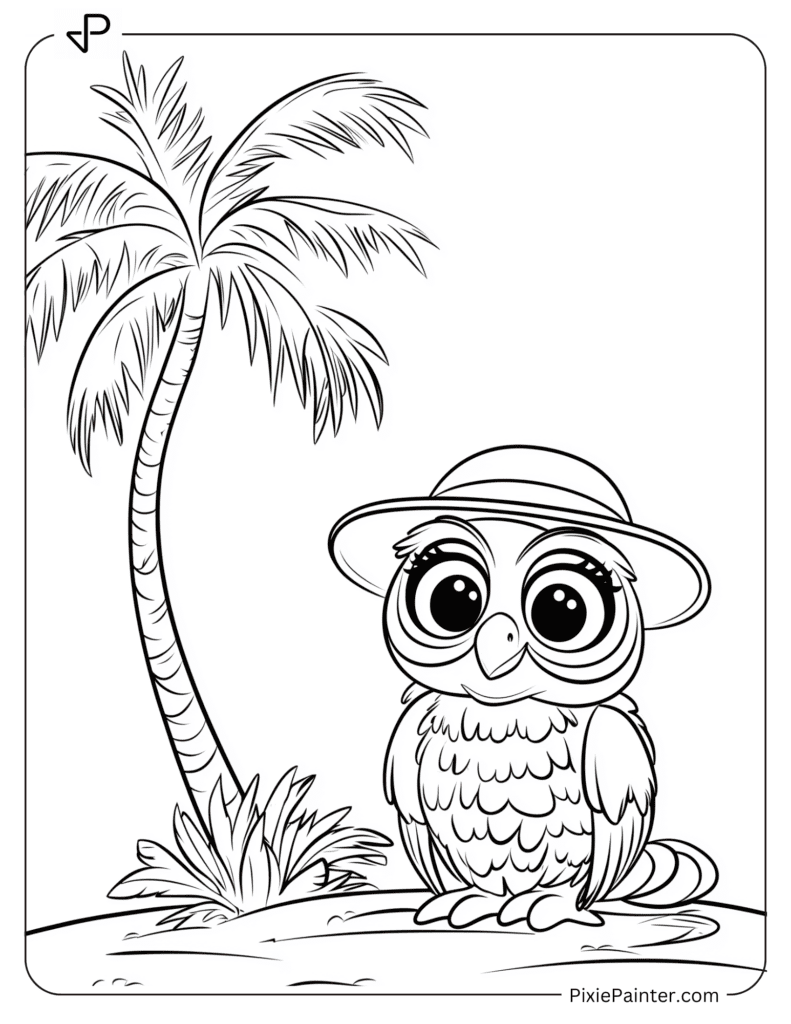 Cheerful Owl Wearing Hat On Island