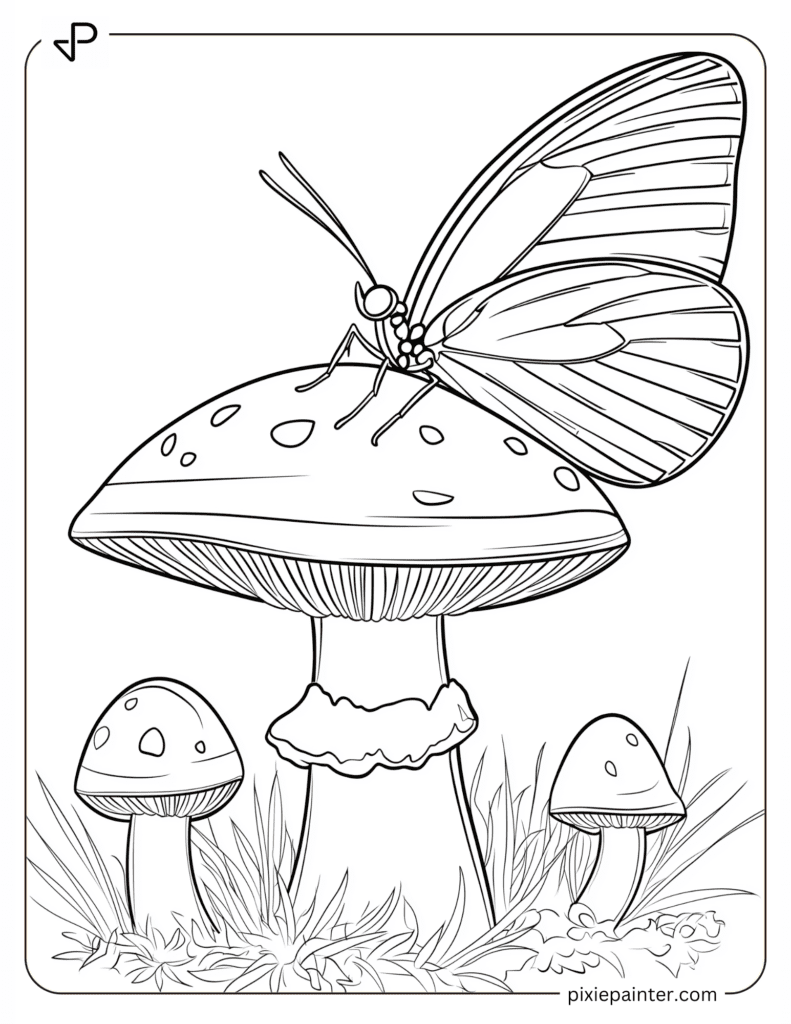 A Butterfly Perched on a Mushroom