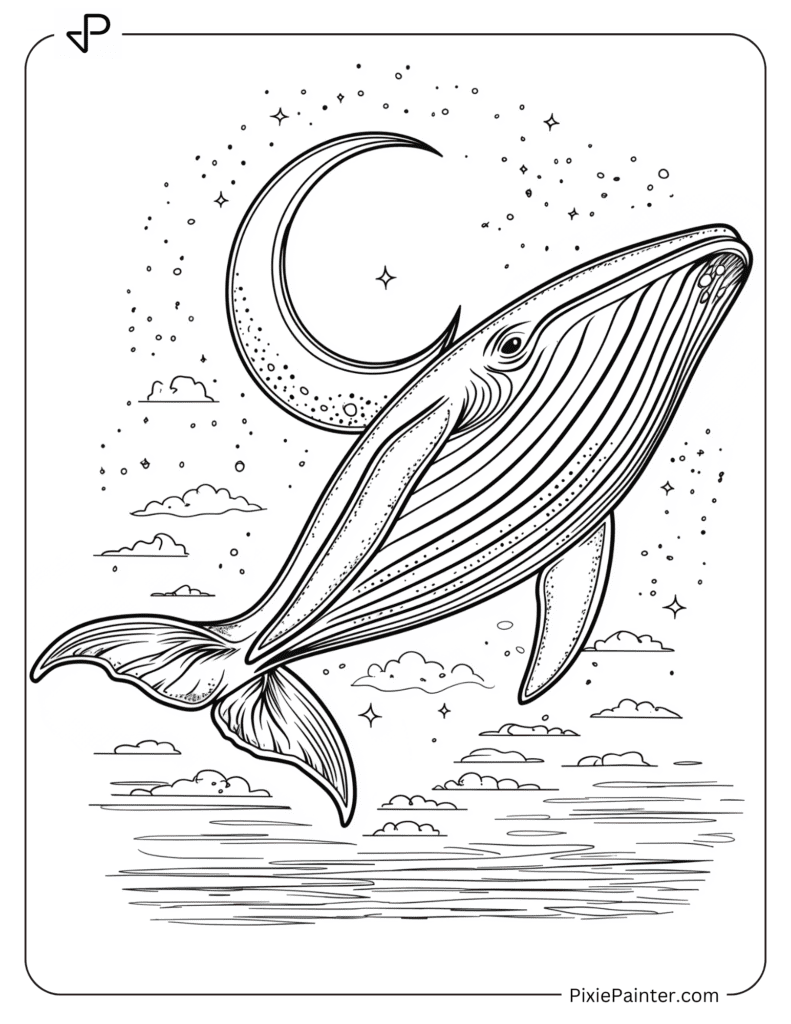 A Whale With A Crescent Moon In The Background