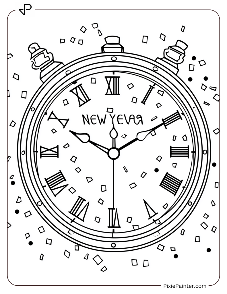 New Year's Eve Coloring Pages of Simple countdown clock for New Year’s Eve