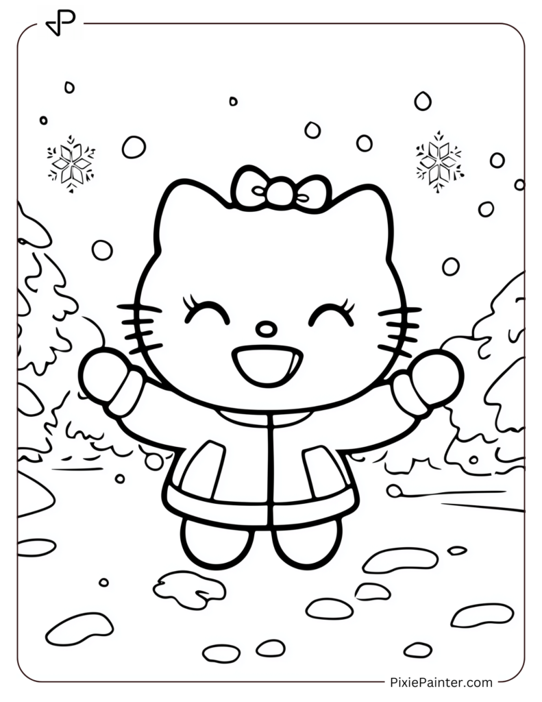 Winter Hello Kitty Coloring Pages of Making Snow Angels