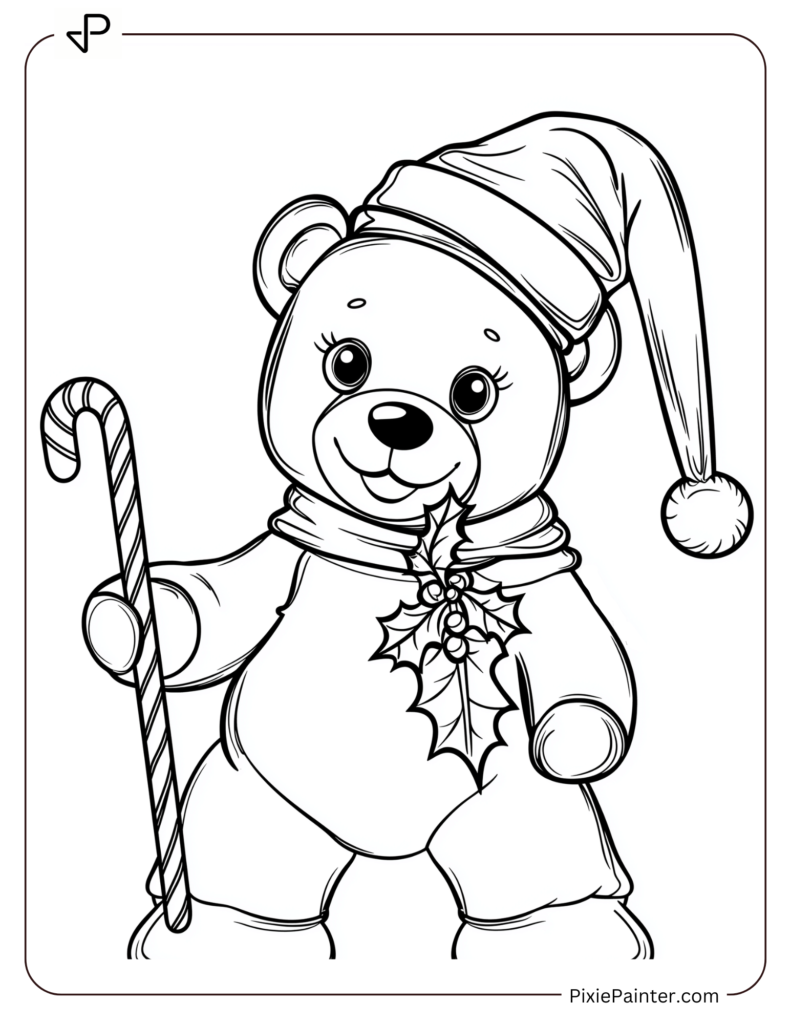 28. A Cute Teddy Bear Holding Candy Cane