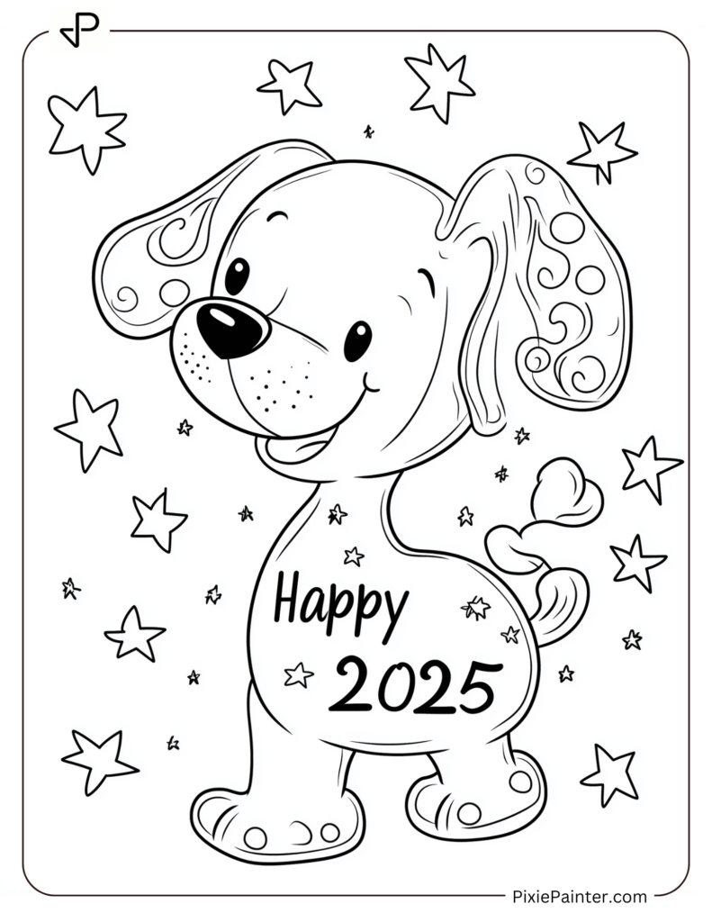 A Balloon Dog With Happy 2025 and Stars