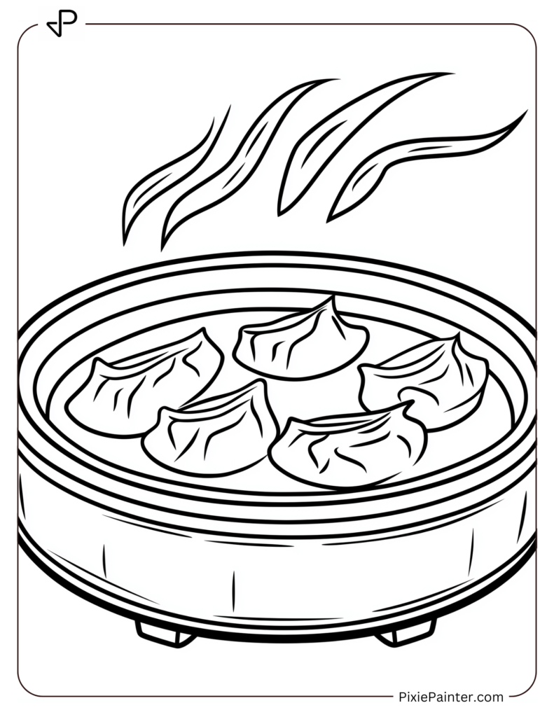 Dumpling Steaming in a Bamboo Steamer