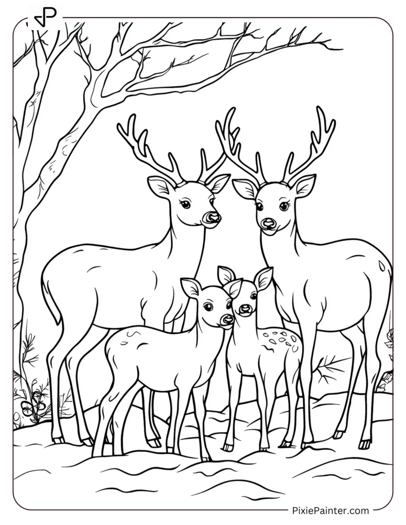 28. Family Of Deer In A Quiet Snowy Forest