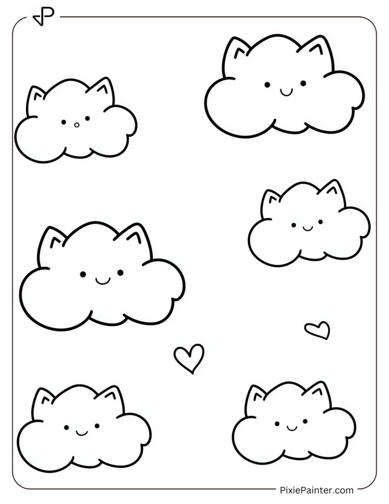 Chinese New Year Coloring Page Where Fluffy Clouds Forming Shapes That Resemble Animals