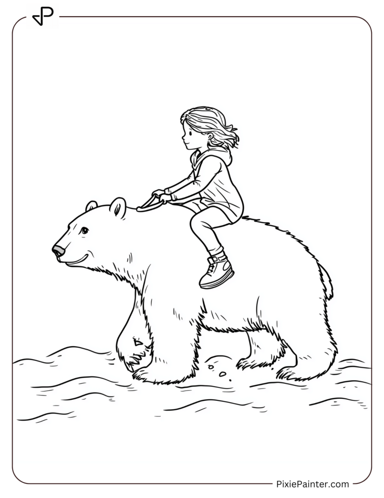 A Child Riding A Polar Bear Across A Frozen Landscape