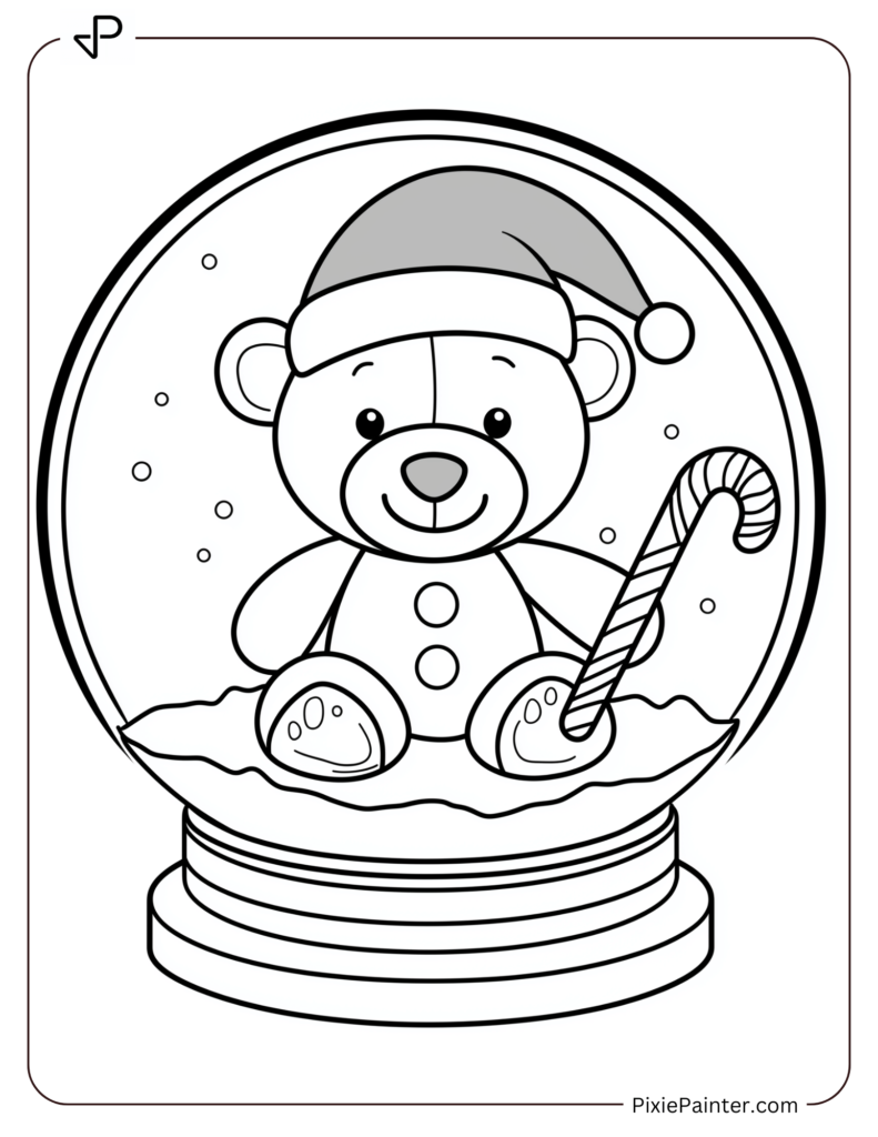 A Teddy Bear In A Santa Hat Holding A Candy Cane Inside A Snow Globe