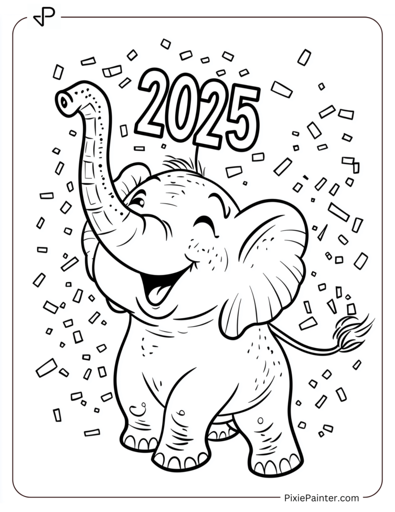 A Smiling Elephant Balancing 2025 on Its Trunk With Confetti