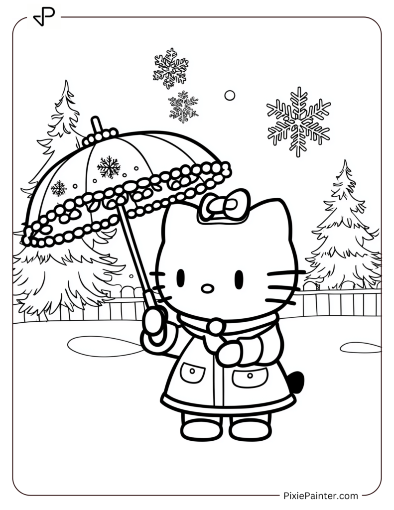 Hello Kitty Under a Winter Umbrella