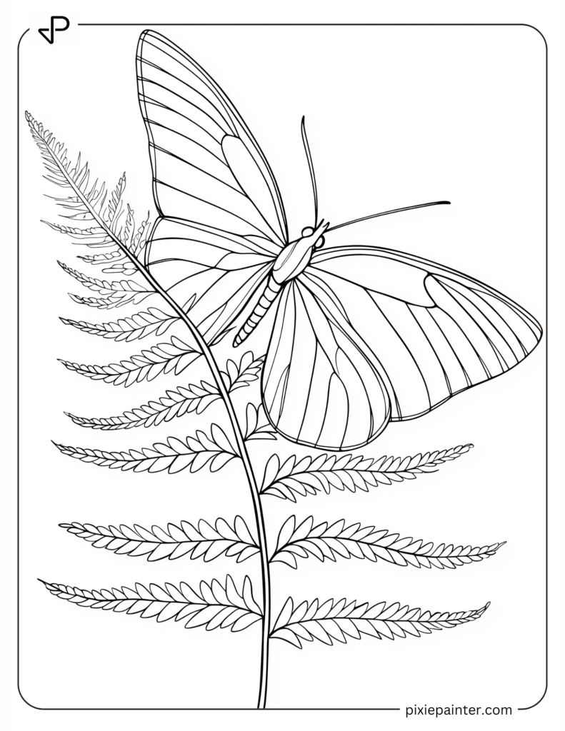 A Butterfly Resting on a Single Fern Leaf