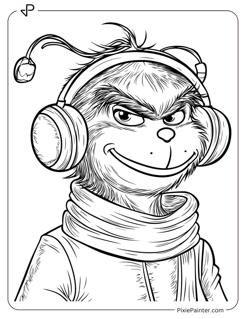 3. Cheerful Grinch Listening to Songs Coloring Pages