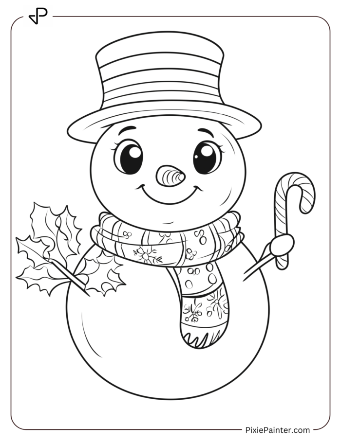 3. Cheerful Snowman With Candy Cane