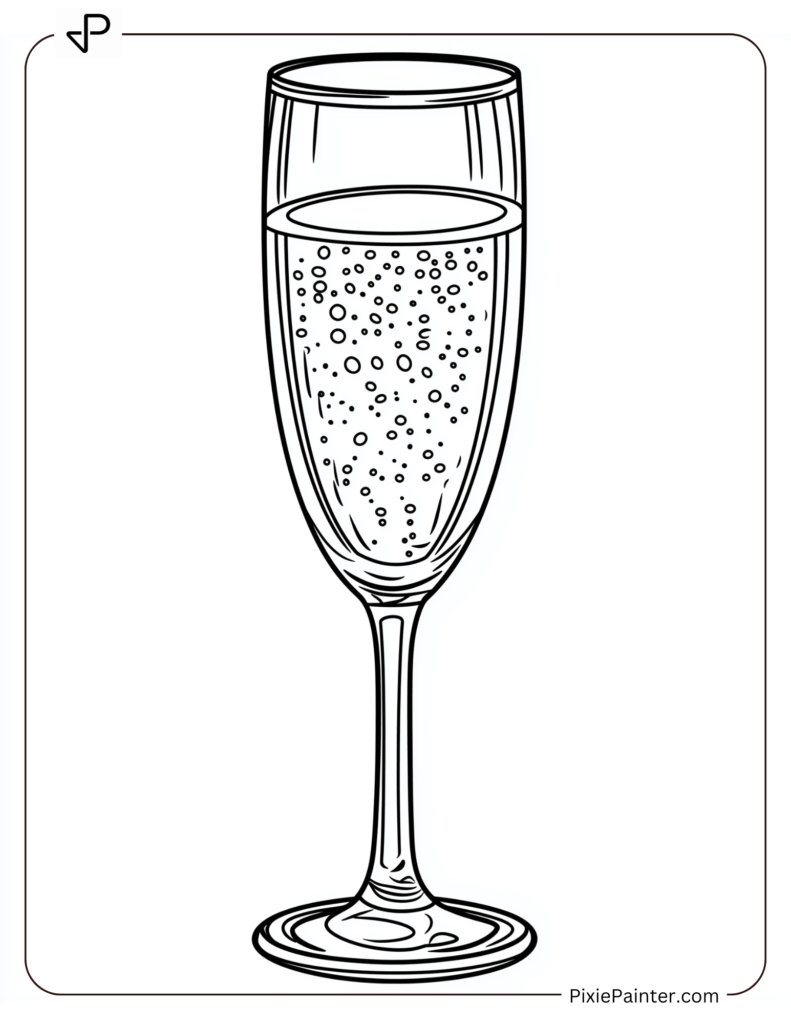 New Year's Eve Coloring Pages of Sparkling champagne glass mid-toast