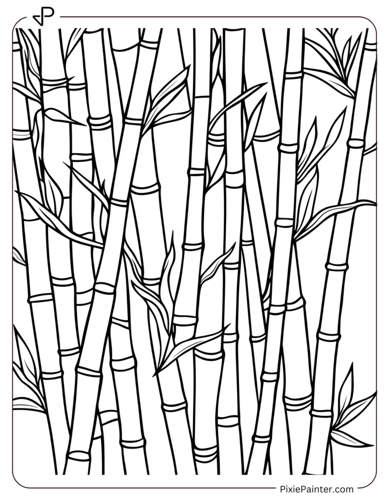 Chinese New Year Coloring Page Where Tall Bamboo Stalks Gently Swaying In The Breeze