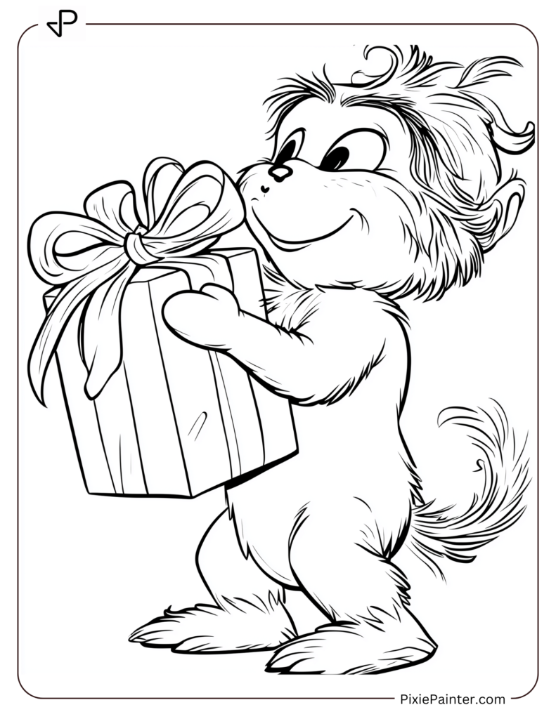 31. Baby Grinch Lifting a Gift Box