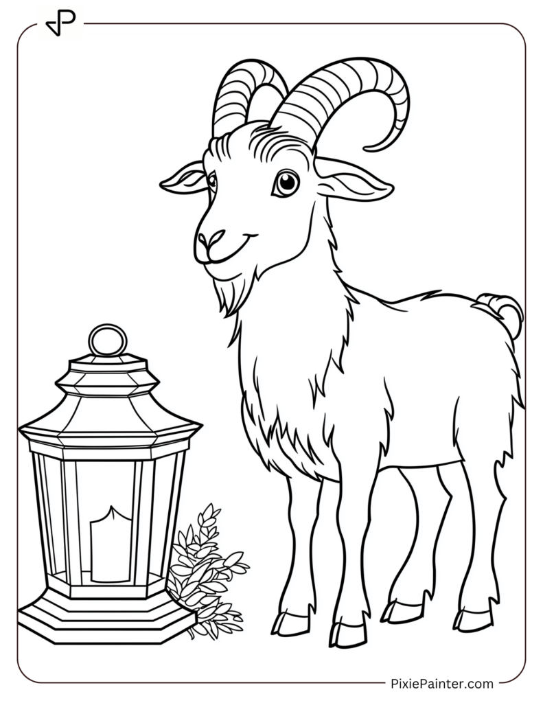 31. Festive Goat Beside Traditional Lantern