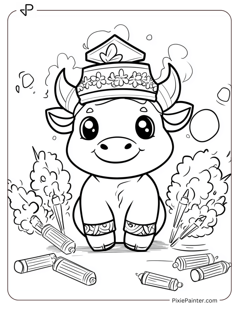 32. Cute Pig With Fireworks & Newyear Costume