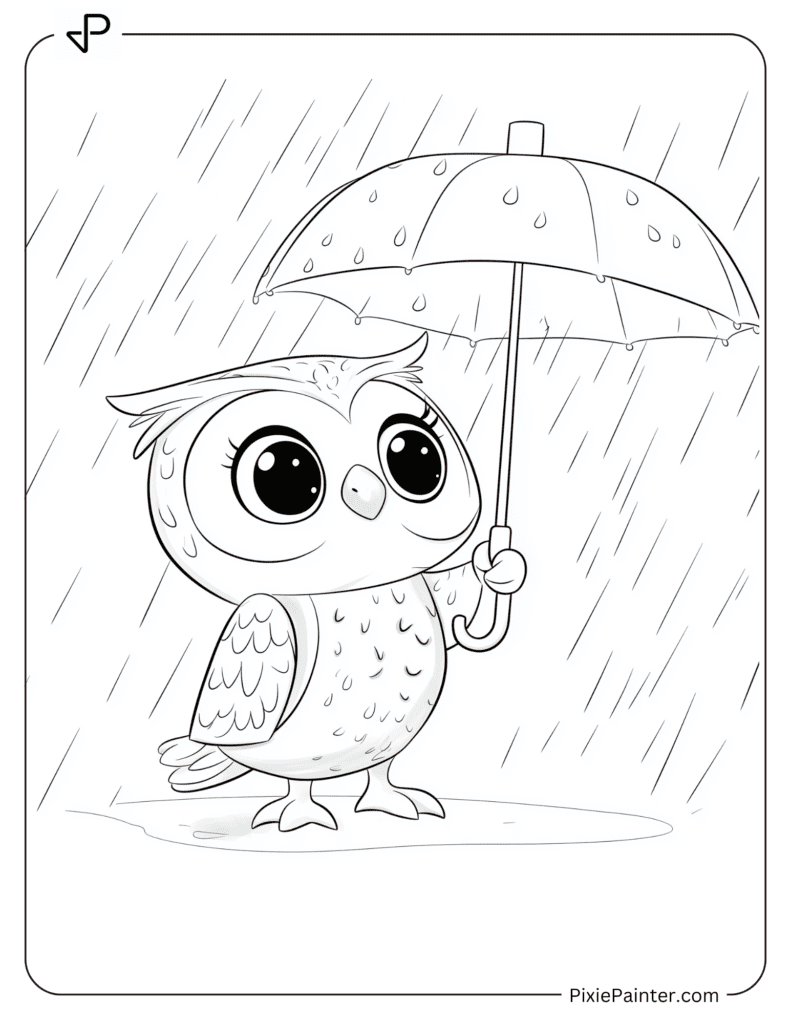 Owl Holding An Umbrella In The Rain