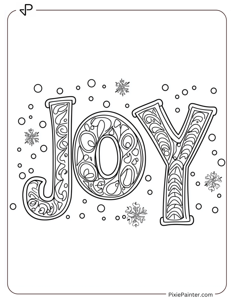 Chinese New Year Coloring Page Where The Word "Joy" Adorned With Festive Decorations