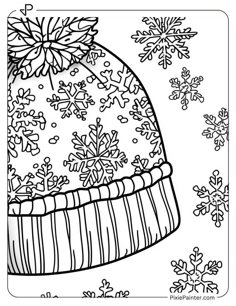 A close-up of a winter beanie with snowflake patterns