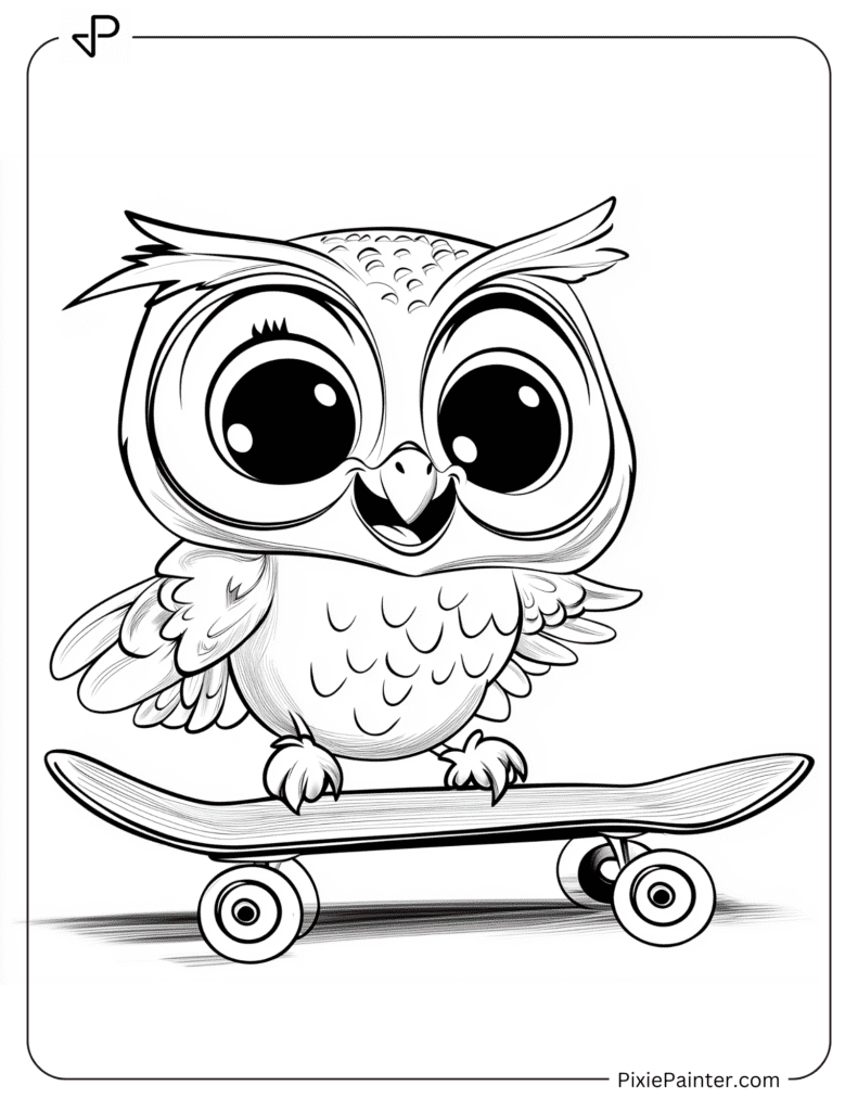 Excited Owl Riding A Skateboard