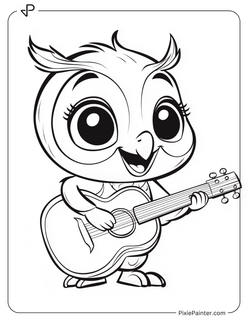 Owl Playing A Guitar And Singing