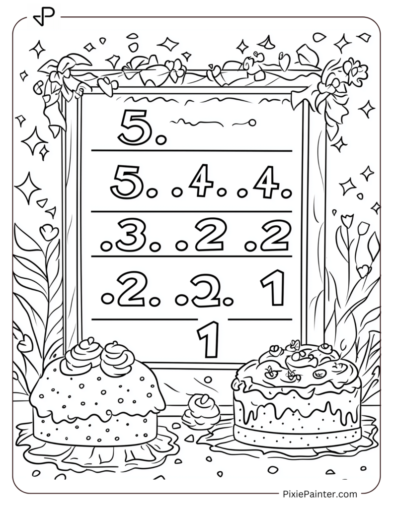 New Year's Eve Coloring Pages of Countdown board 5...4...3...2...1