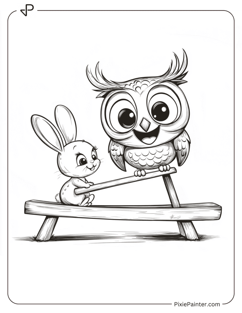 Owl On A Seesaw With A Bunny