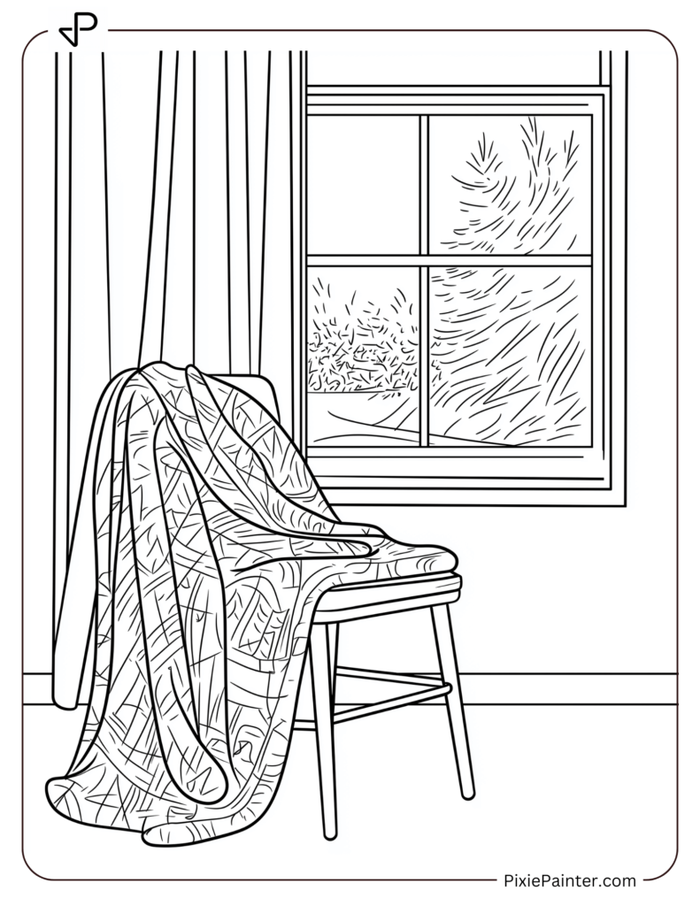 A Warm Quilt Draped Over A Chair Near A Frosty Window