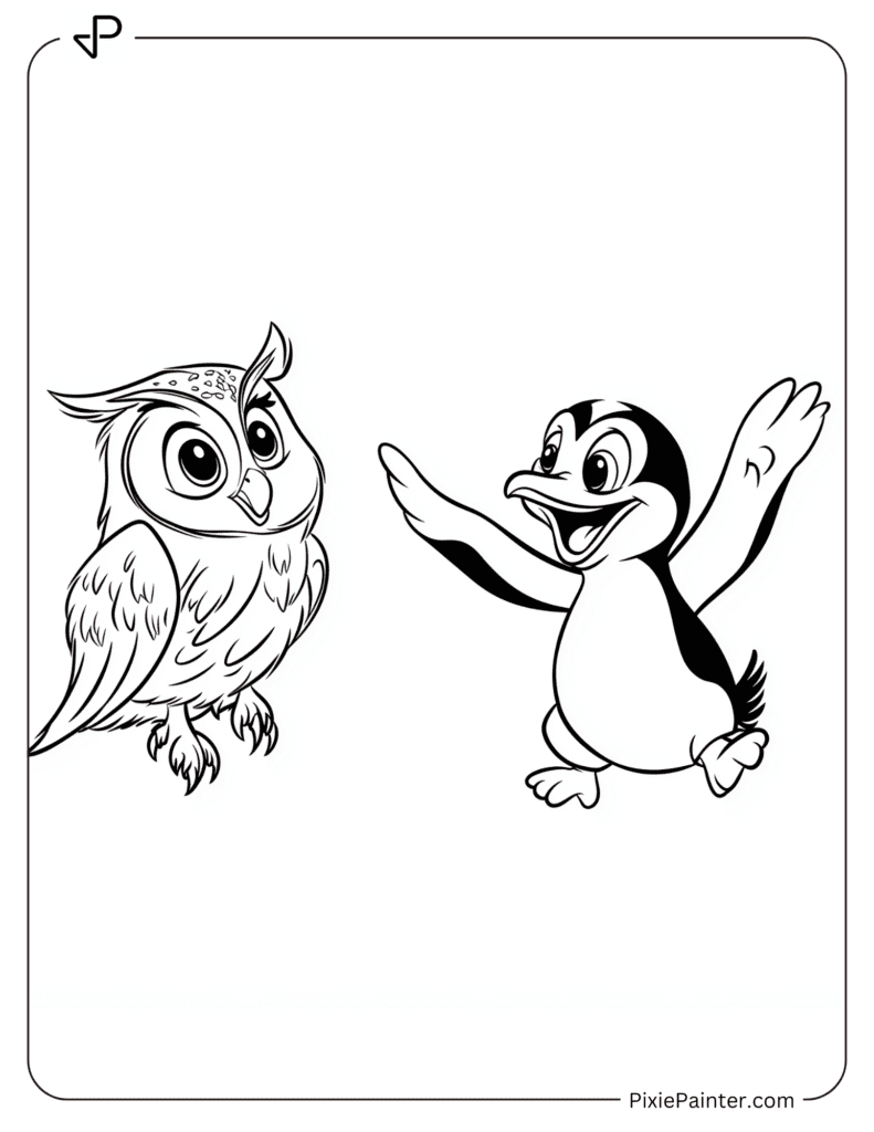 Excite Owl And Penguin Attempting To Fly