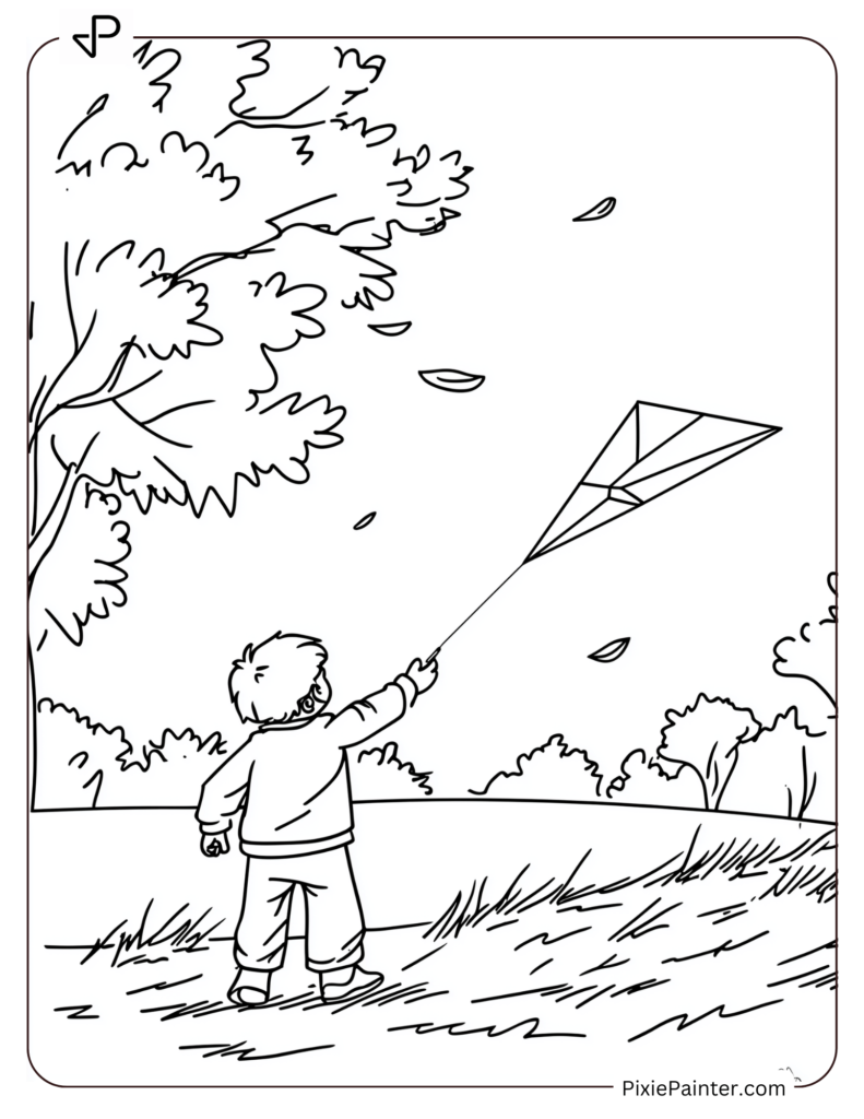 A child flying a kite on a breezy autumn afternoon