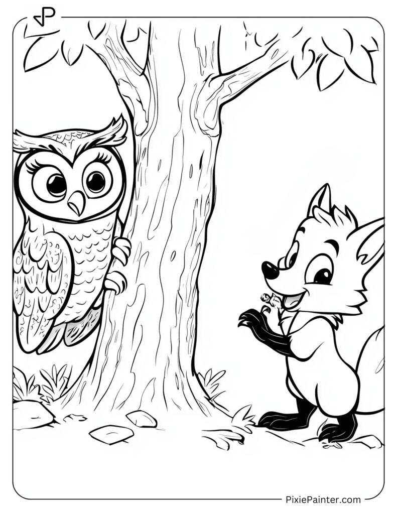 Owl And Fox Playing Hide And Seek