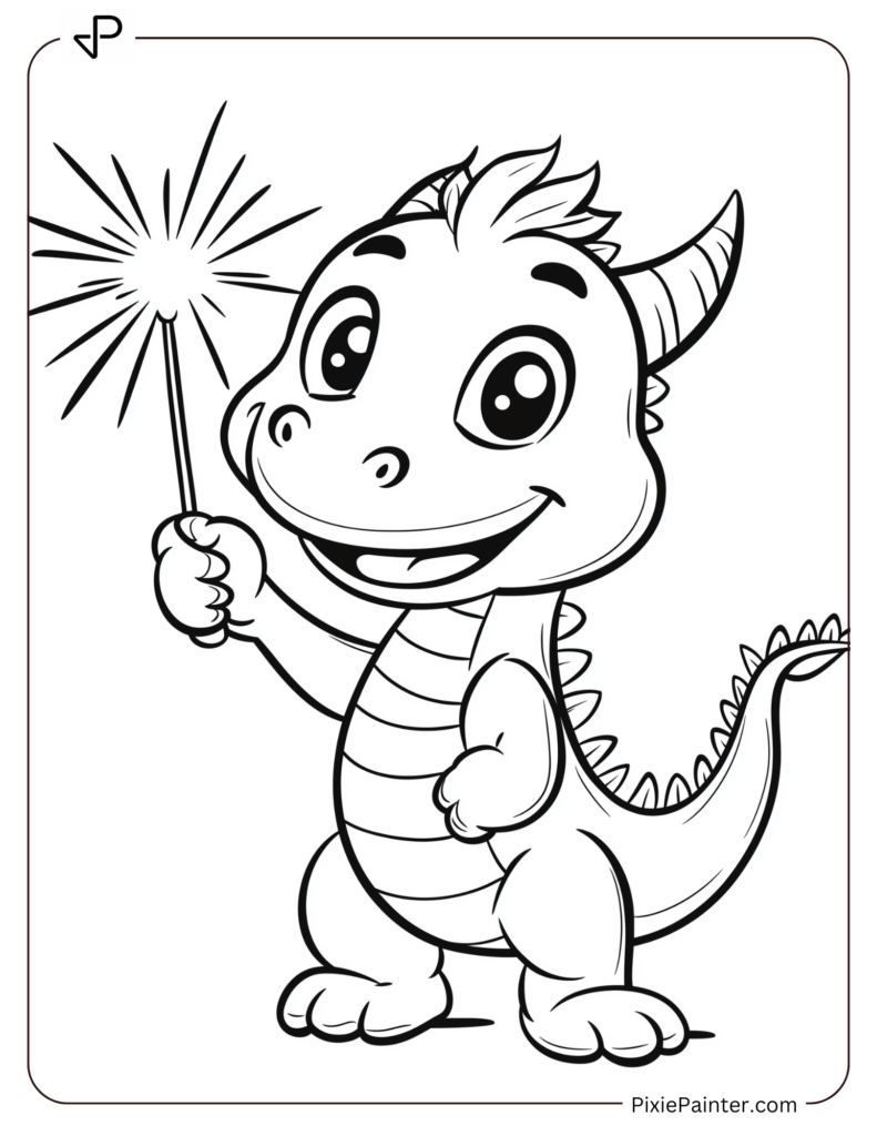 Chinese New Year Dragon Holding a Sparkler with Joy