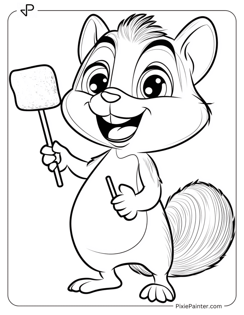 Winter Coloring Pages Where Chipmunk with a Marshmallow on a Stick