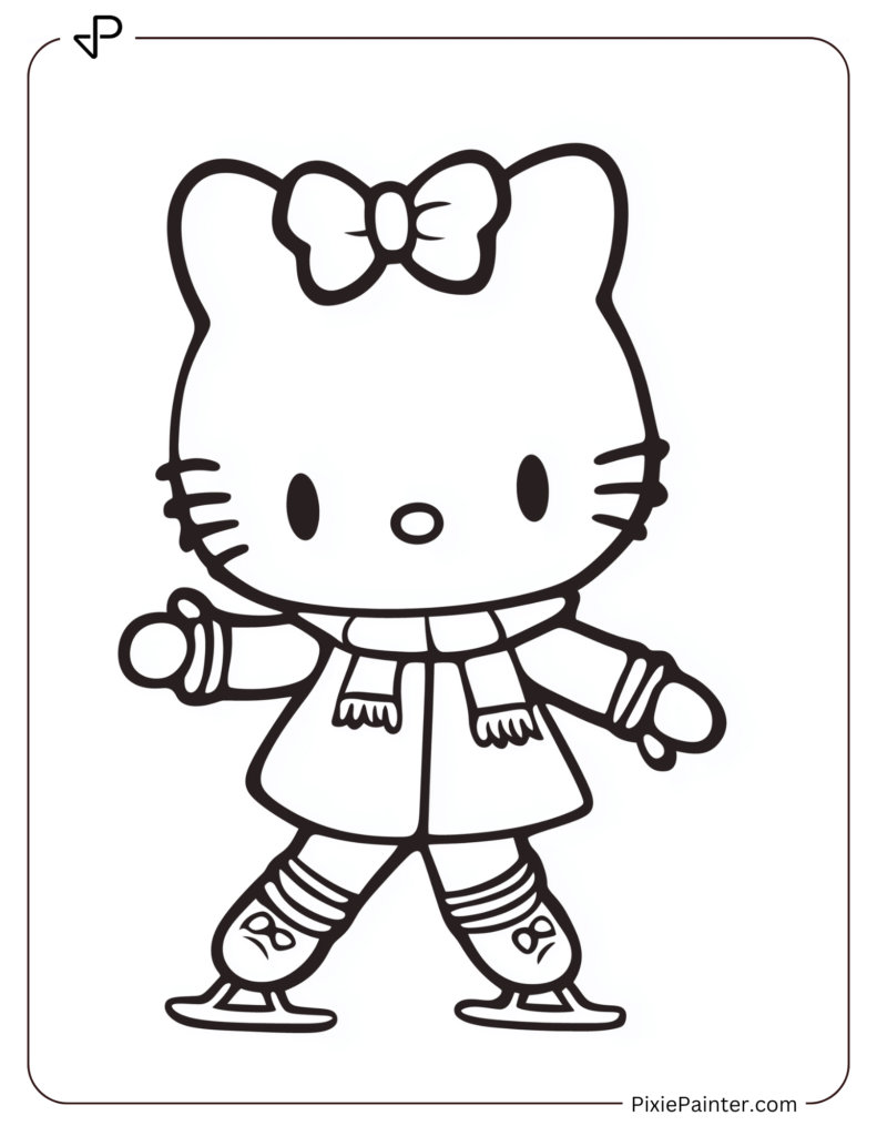 Winter Hello Kitty Coloring Pages of Ice Skating