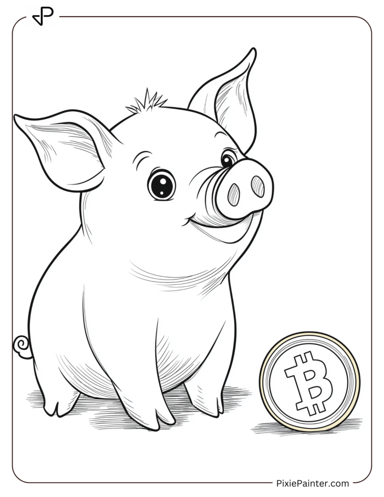 5. Pig With Lucky Lunar Gold Coin-Chinese new year coloring pages