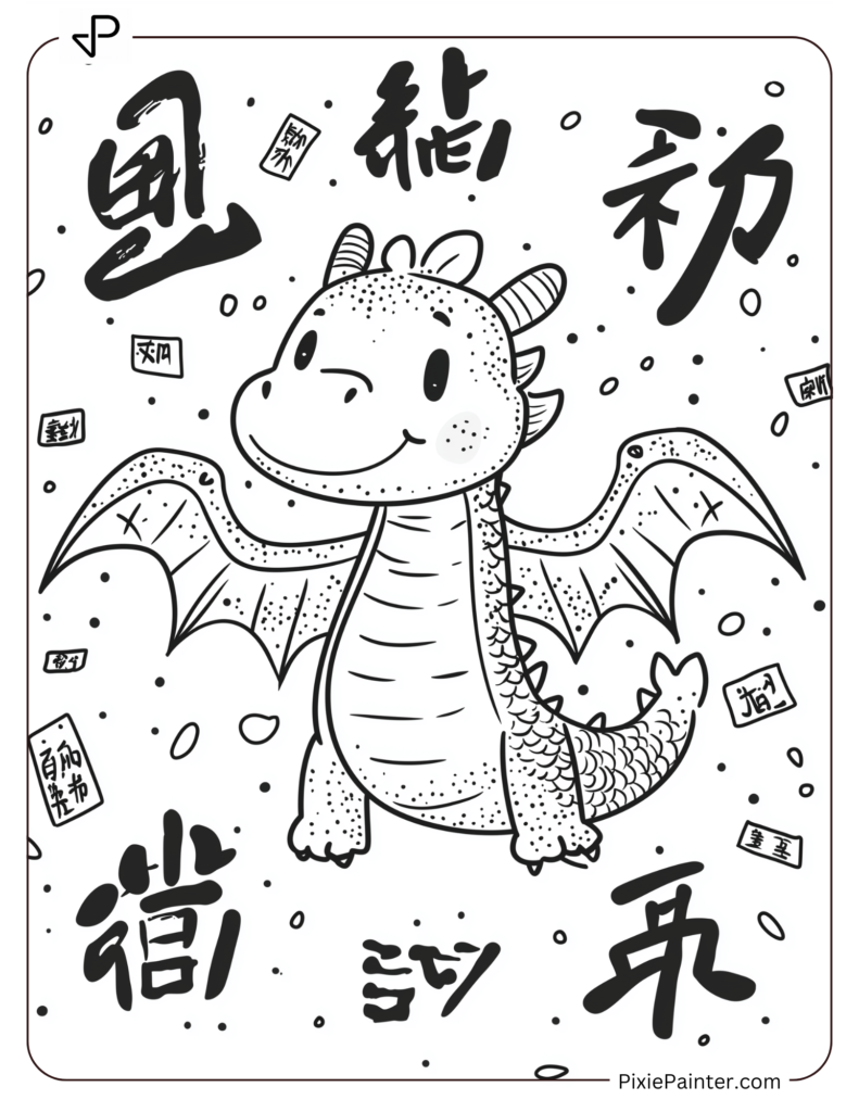 Chinese New Year Dragon Surrounded by 福 Calligraphy for Fortune