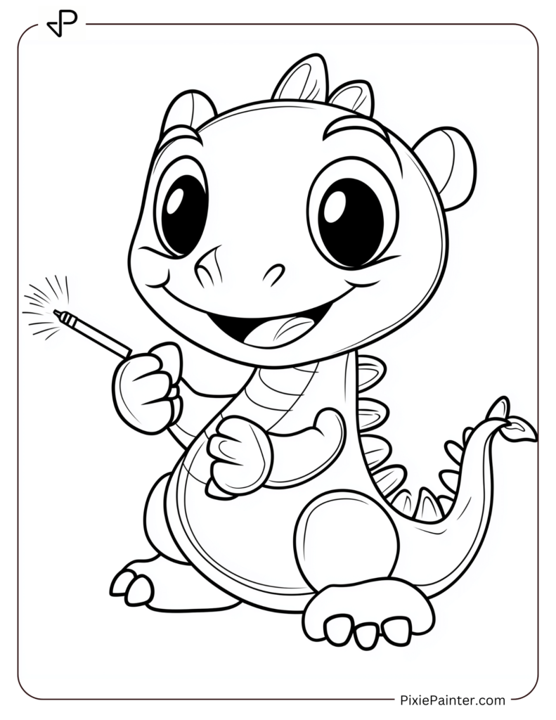 6. Baby Dragon Playing With Fireworks-Chinese new year coloring pages