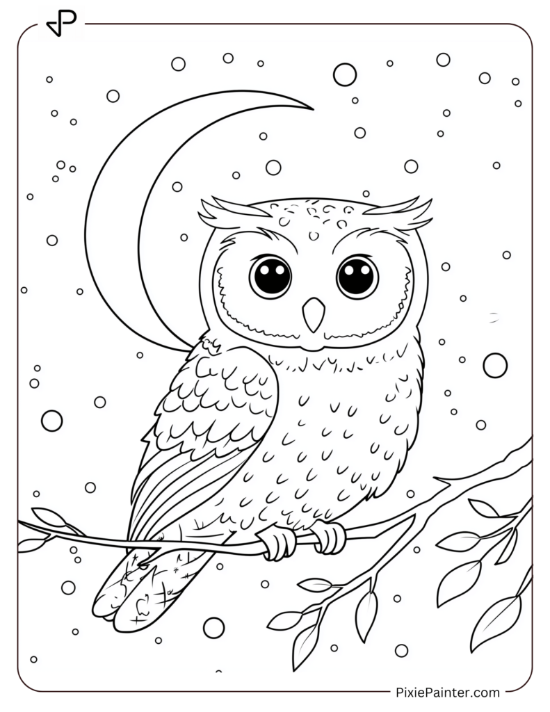 6. Cute Owl Perched On A Snowy Branch-Winter Wonderland coloring pages