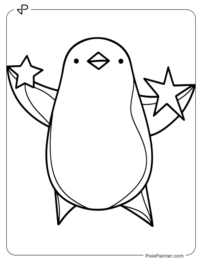 cute penguin playing with star